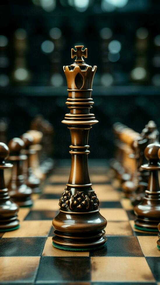 Chess embossed on a piece, controlled by a hands calculated action Vertical Mobile Wallpaper AI Generated photo