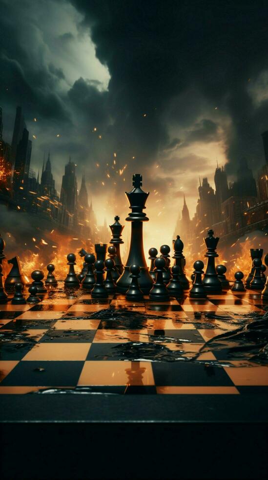 Ideas ignite within the realm of a conceptually intense chess battle Vertical Mobile Wallpaper AI Generated photo