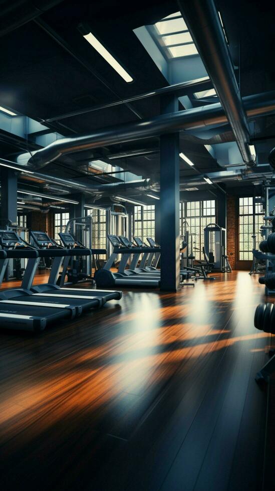 Inside the gym, a wide array of fitness equipment awaits enthusiastic users Vertical Mobile Wallpaper AI Generated photo