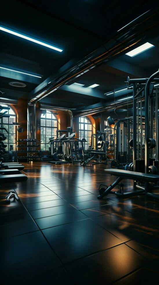 Inside the gym, a wide array of fitness equipment awaits enthusiastic users Vertical Mobile Wallpaper AI Generated photo