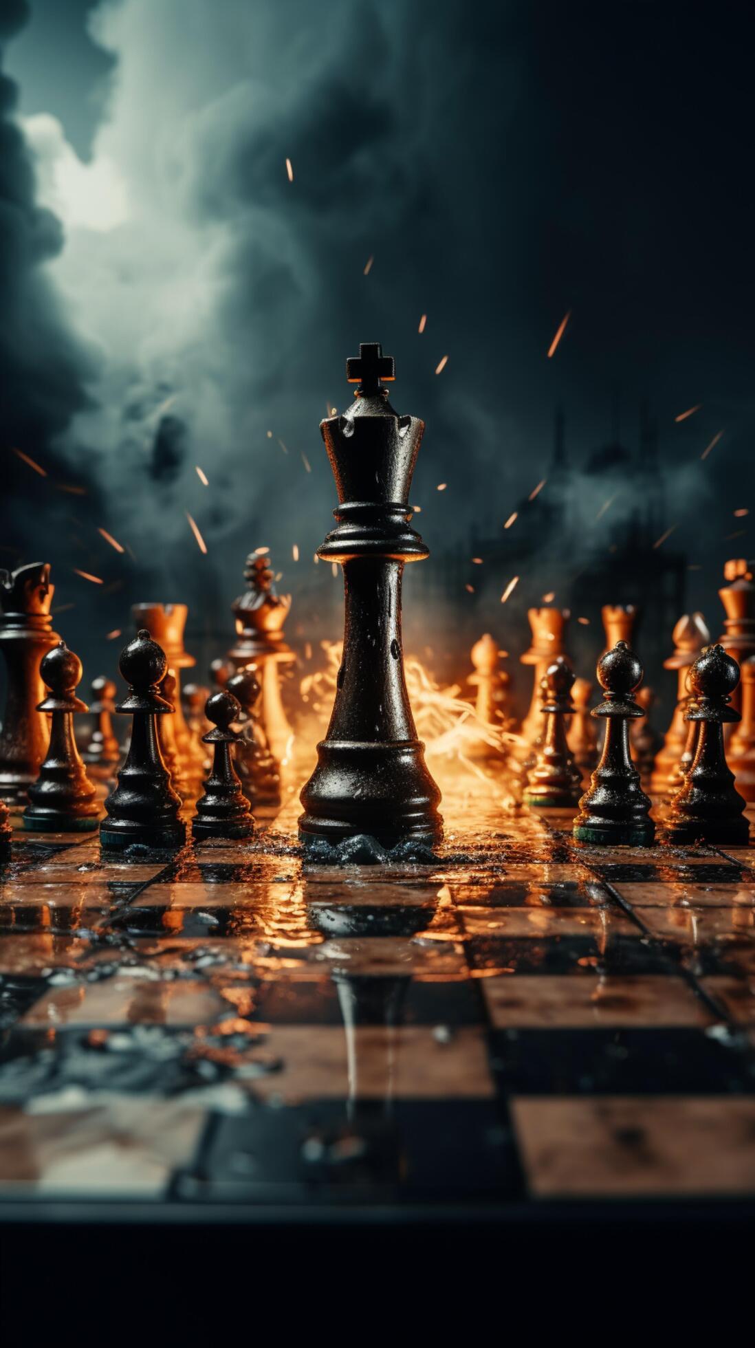 Premium AI Image  The concept of a fierce chess battle sparks creative and  strategic ideas Vertical Mobile Wallpaper