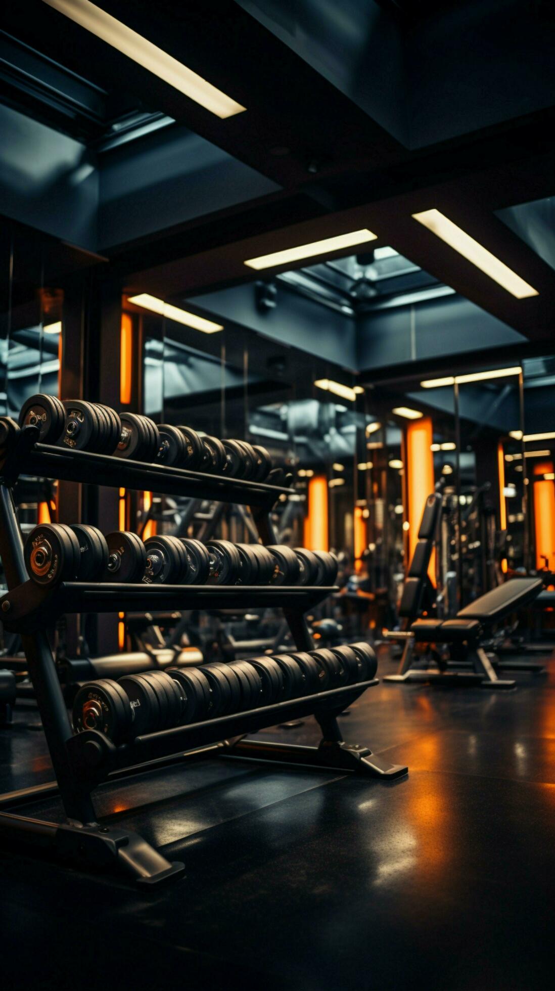 The gym features rows of dumbbells, offering a wide range of weights  Vertical Mobile Wallpaper AI Generated 31597022 Stock Photo at Vecteezy