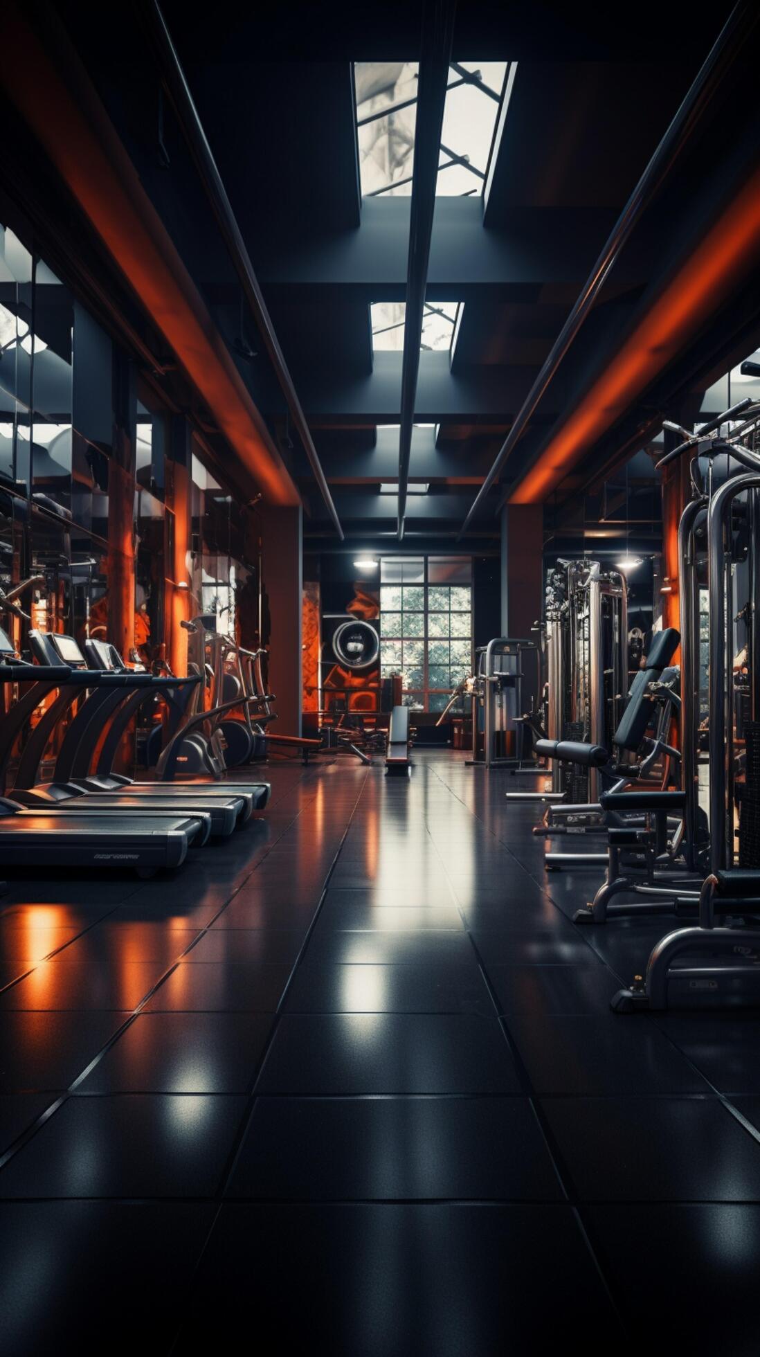 The interior of a gym adorned with a variety of fitness equipment