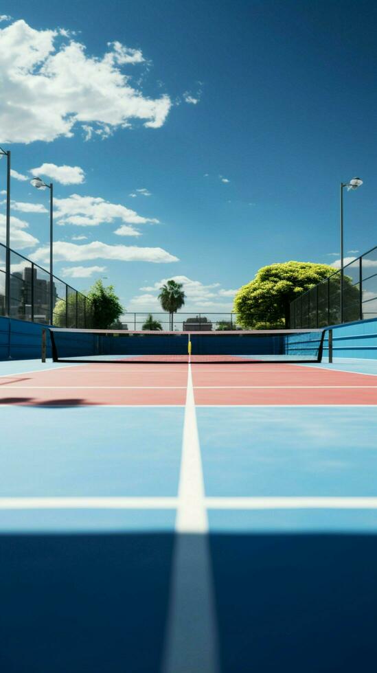 The paddle tennis court features a defining white boundary line Vertical Mobile Wallpaper AI Generated photo