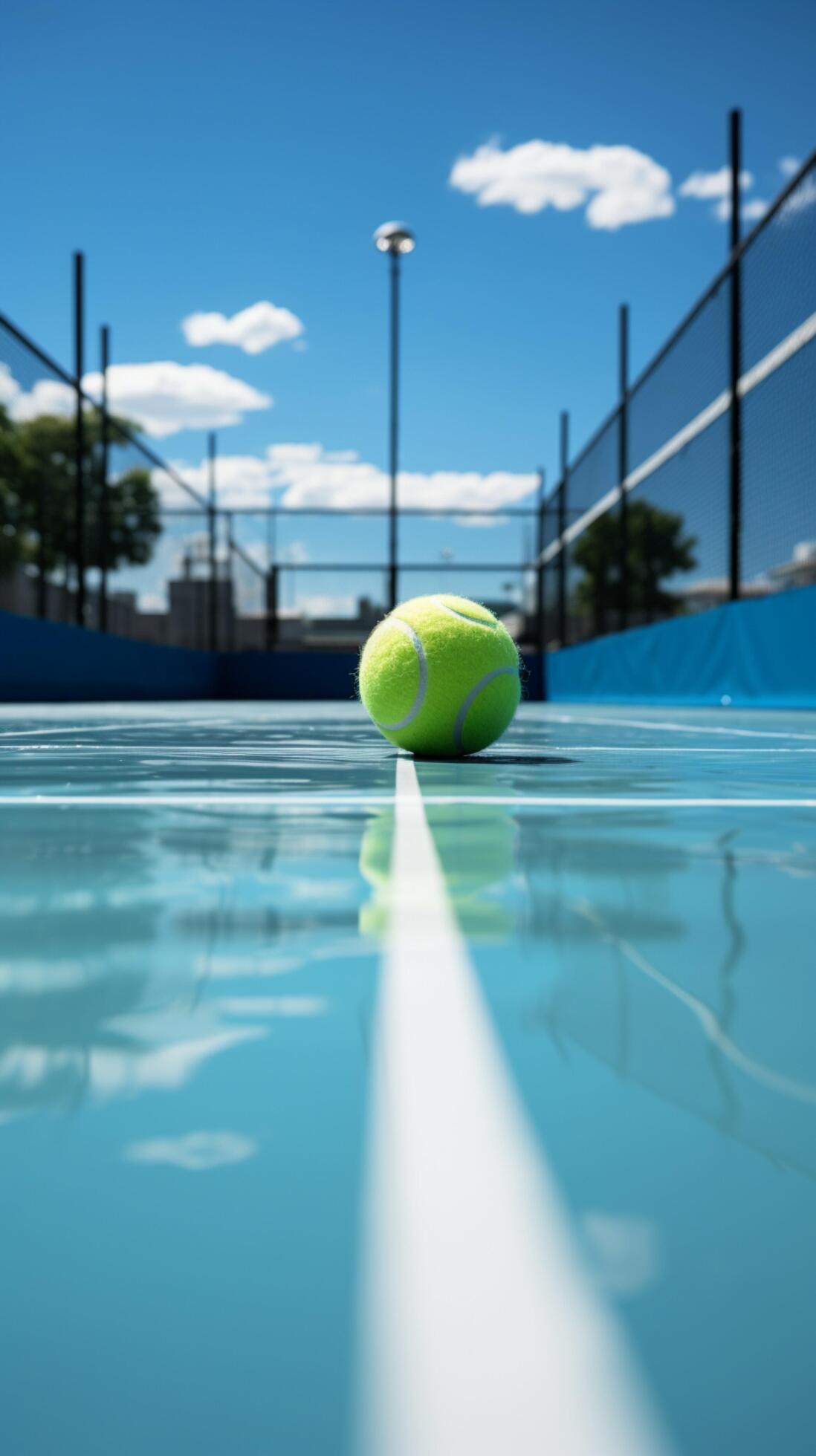 The paddle tennis court features a defining white boundary line
