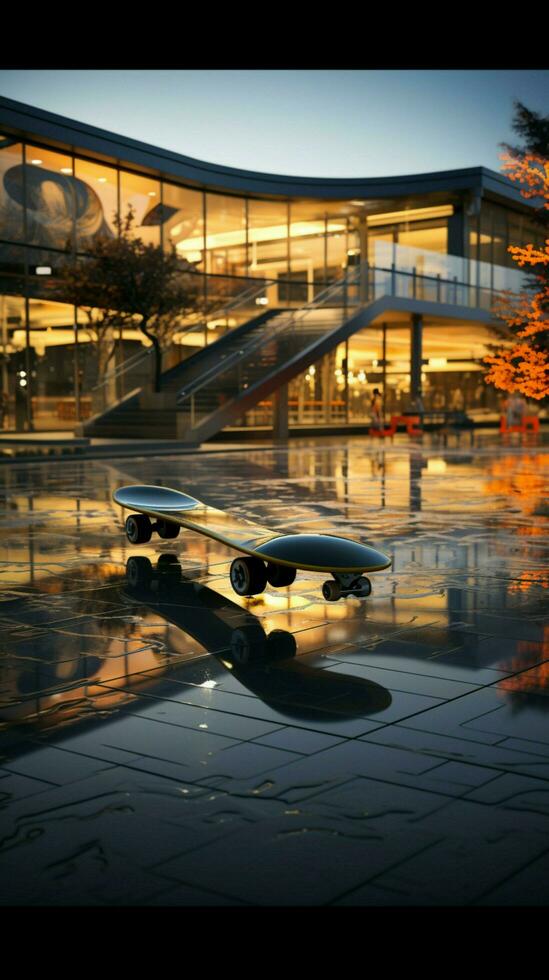 A detailed view of a skateboard rink, capturing its urban ambiance Vertical Mobile Wallpaper AI Generated photo