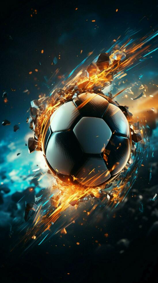 Dynamic sports concept Digital technology infuses beauty into soccer ball illustration Vertical Mobile Wallpaper AI Generated photo