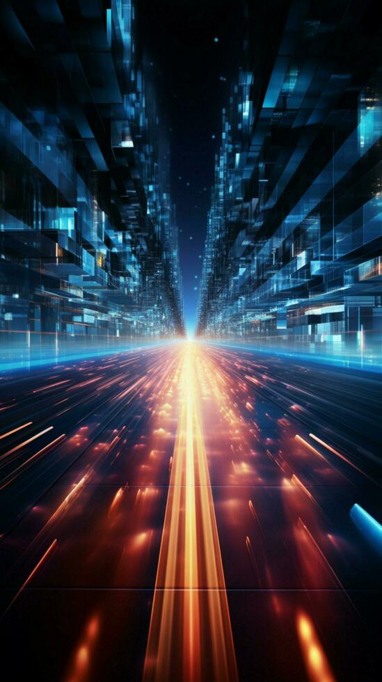 Fast paced data highway Motion blur on a digital road illustrates rapid information flow Vertical Mobile Wallpaper AI Generated photo