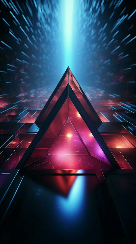 Futuristic neon shapes Laser etched triangles create visually captivating wallpapers and backgrounds Vertical Mobile Wallpaper AI Generated photo