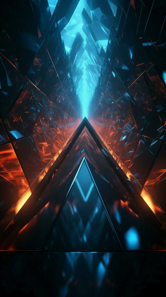 futurista neón formas láser grabado triangulos crear visualmente cautivador fondos de pantalla y antecedentes vertical móvil fondo de pantalla ai generado foto