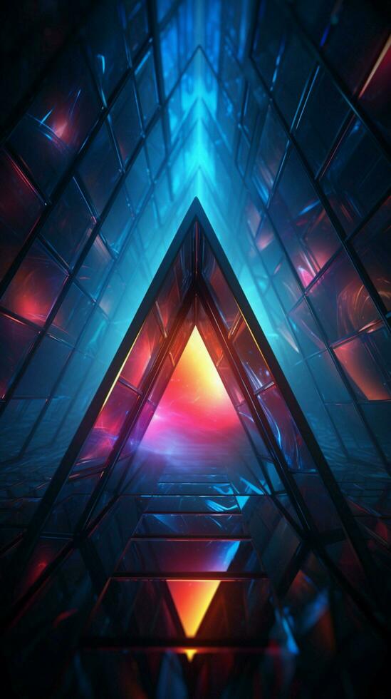 futurista neón formas láser grabado triangulos crear visualmente cautivador fondos de pantalla y antecedentes vertical móvil fondo de pantalla ai generado foto