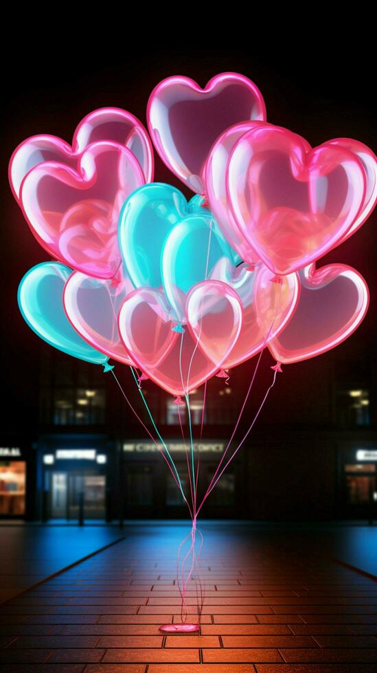 Glowing balloon Neon sign lights up the night with playful brilliance Vertical Mobile Wallpaper AI Generated photo