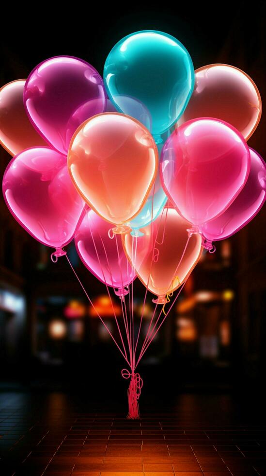 Glowing balloon Neon sign lights up the night with playful brilliance Vertical Mobile Wallpaper AI Generated photo