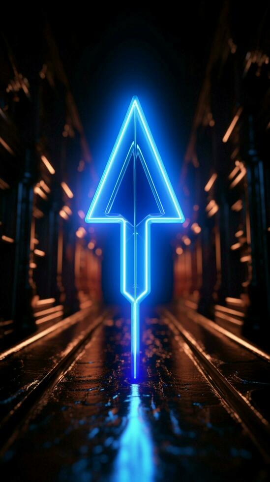 Guiding neon arrow A flashing blue icon points the way to the right Vertical Mobile Wallpaper AI Generated photo