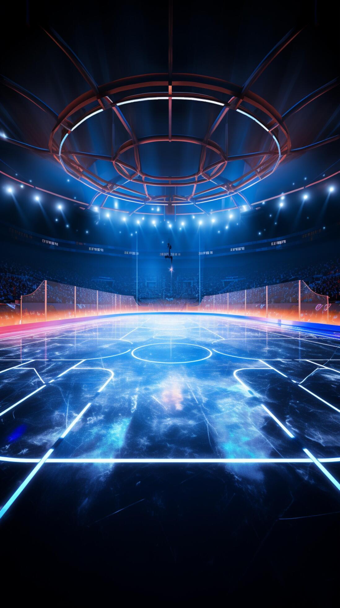 Luminous hockey arena Neon lights accentuate the ice rinks thrilling