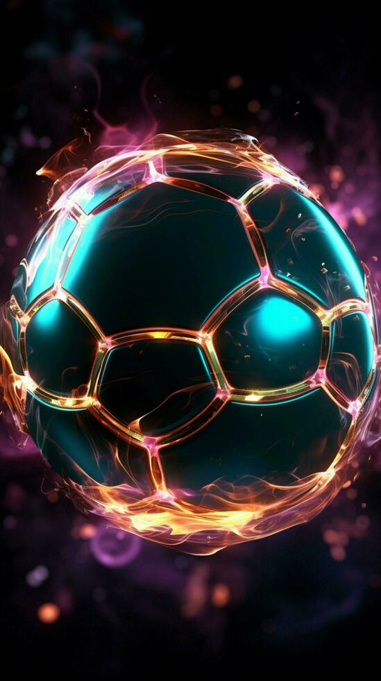 Neon soccer ball banner Promote sports betting and earnings with striking style Vertical Mobile Wallpaper AI Generated photo