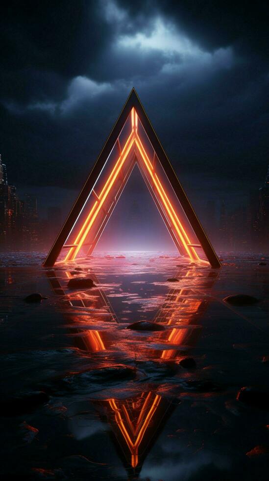 Neon triangle realm 3D rendering brings abstract space concepts to life Vertical Mobile Wallpaper AI Generated photo