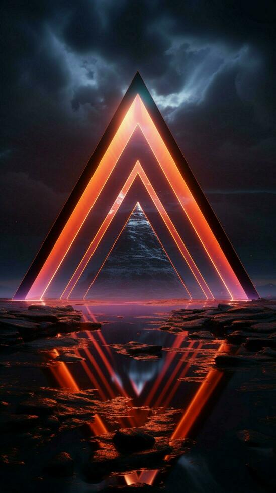 Neon triangle realm 3D rendering brings abstract space concepts to life Vertical Mobile Wallpaper AI Generated photo