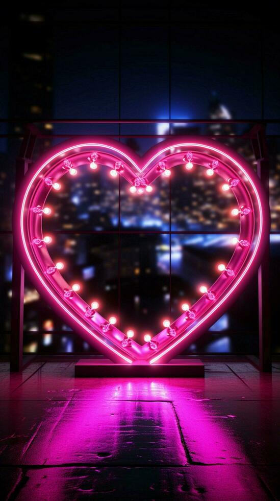 Radiant love symbol A heart frame illuminated by a captivating neon sign Vertical Mobile Wallpaper AI Generated photo