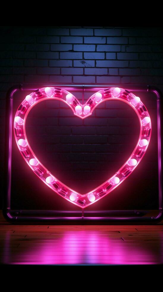 Radiant love symbol A heart frame illuminated by a captivating neon sign Vertical Mobile Wallpaper AI Generated photo