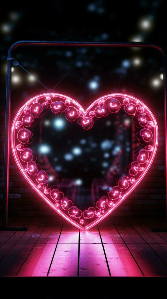 Radiant love symbol A heart frame illuminated by a captivating neon sign Vertical Mobile Wallpaper AI Generated photo