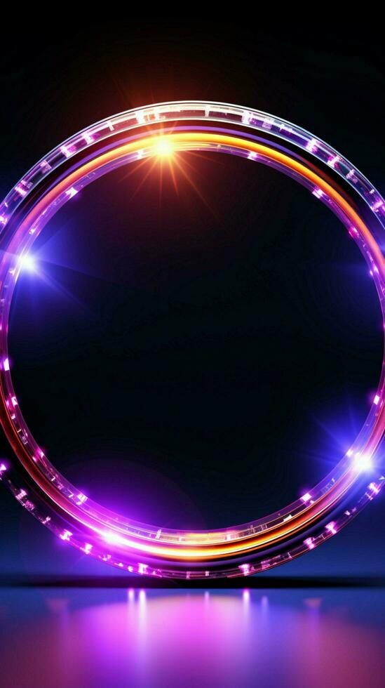 Radiant ring Neon light illuminates, giving shape to a captivating frame Vertical Mobile Wallpaper AI Generated photo