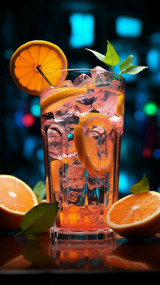 Sipping on neon lit lemonade, a burst of citrus sunshine in every drop Vertical Mobile Wallpaper AI Generated photo