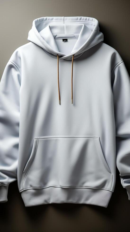 White hoodie sweater set on a grey background with front and back views