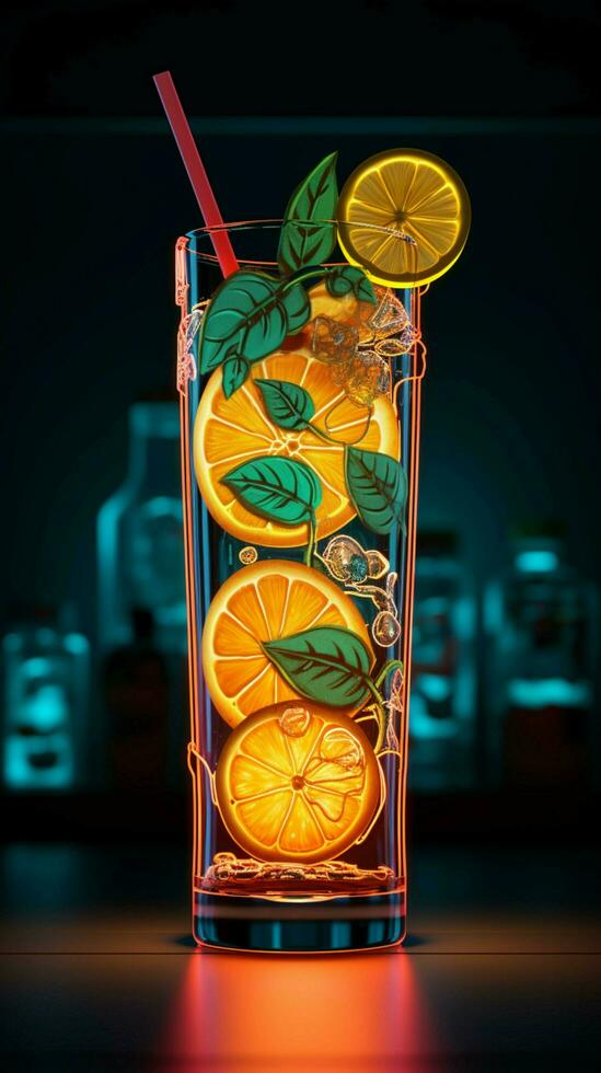 Zesty neon light accentuates the refreshing tang of summery lemonade Vertical Mobile Wallpaper AI Generated photo