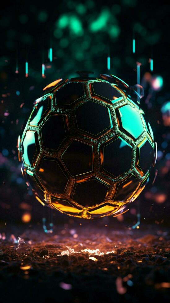 Dynamic neon banner Showcase sports betting earnings with a soccer ball theme Vertical Mobile Wallpaper AI Generated photo