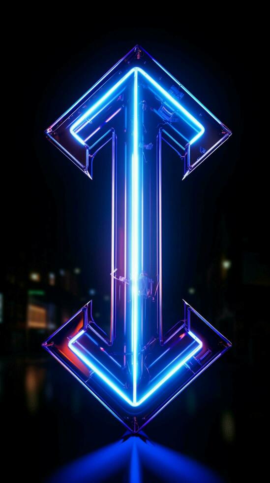 Dynamic neon sign Vibrant blue arrow flashes right for clear direction Vertical Mobile Wallpaper AI Generated photo