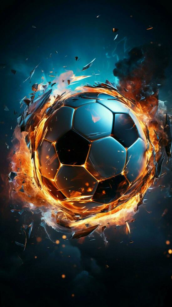 Dynamic sports concept Digital technology infuses beauty into soccer ball illustration Vertical Mobile Wallpaper AI Generated photo