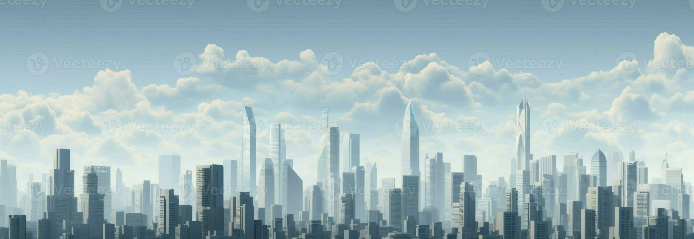 Modern city background 3D rendering showcasing a skyline of white skyscrapers AI Generated photo