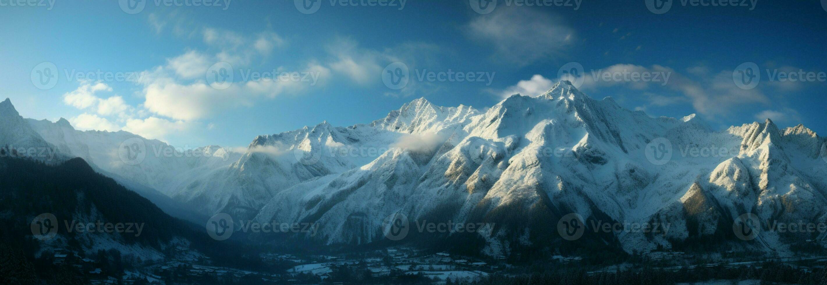 inviernos encanto montañas encapotado en un Nevado paisaje de puro encantamiento ai generado foto