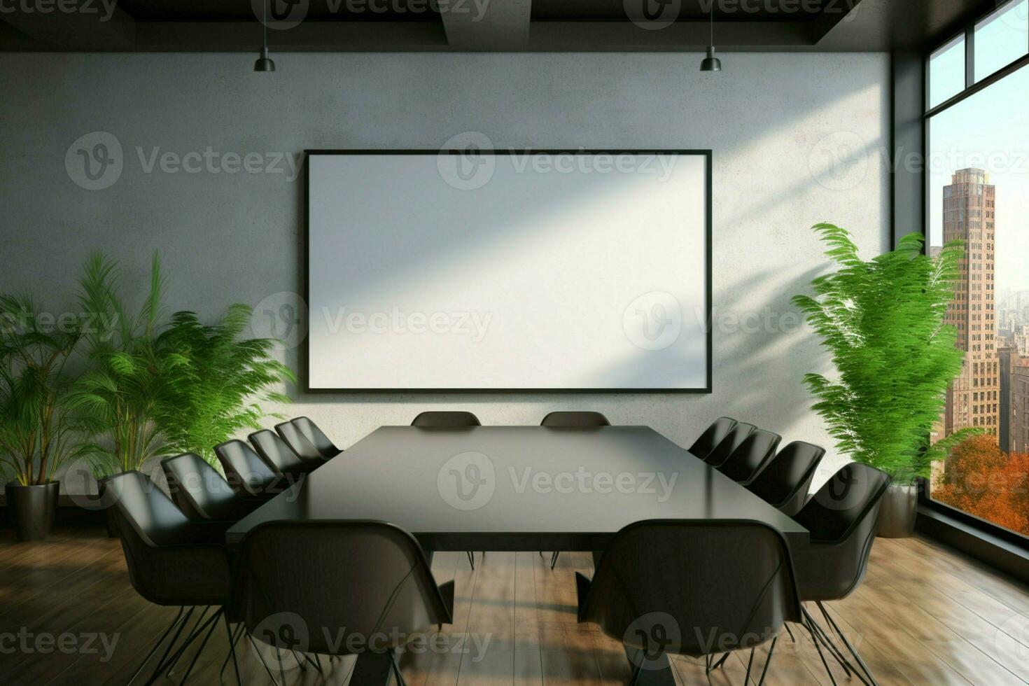 moderno conferencia habitación con un blanco televisión pantalla, Perfecto para negocio presentaciones ai generado foto