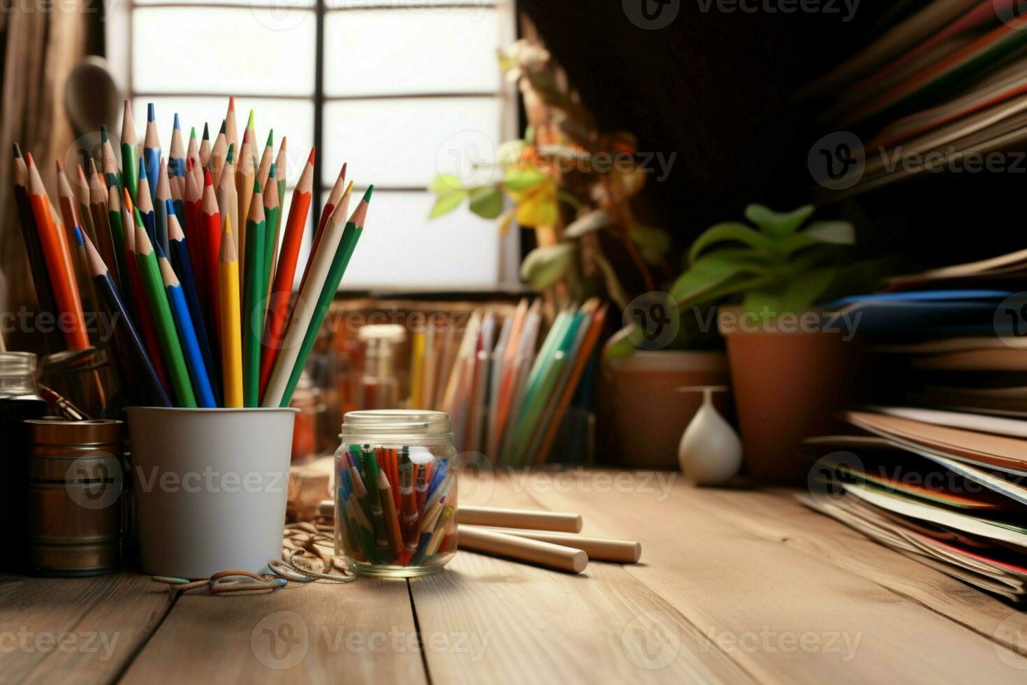 Prepare for art class in style with a kids creative workspace setup AI Generated photo