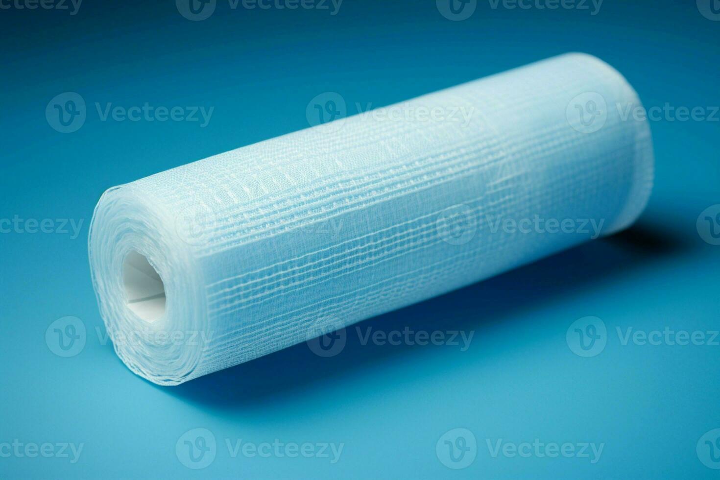 Sterile medical bandage presented against a clean, calming blue background AI Generated photo