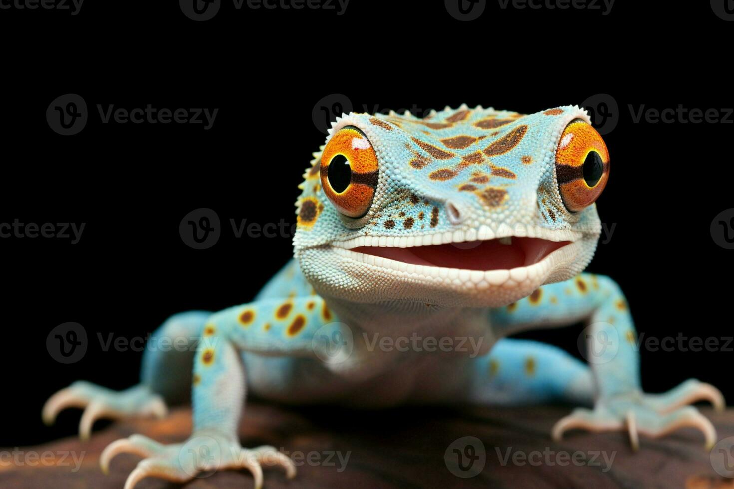 el tokay geco, un tropical lagarto, caracteristicas vibrante azul y naranja matices ai generado foto