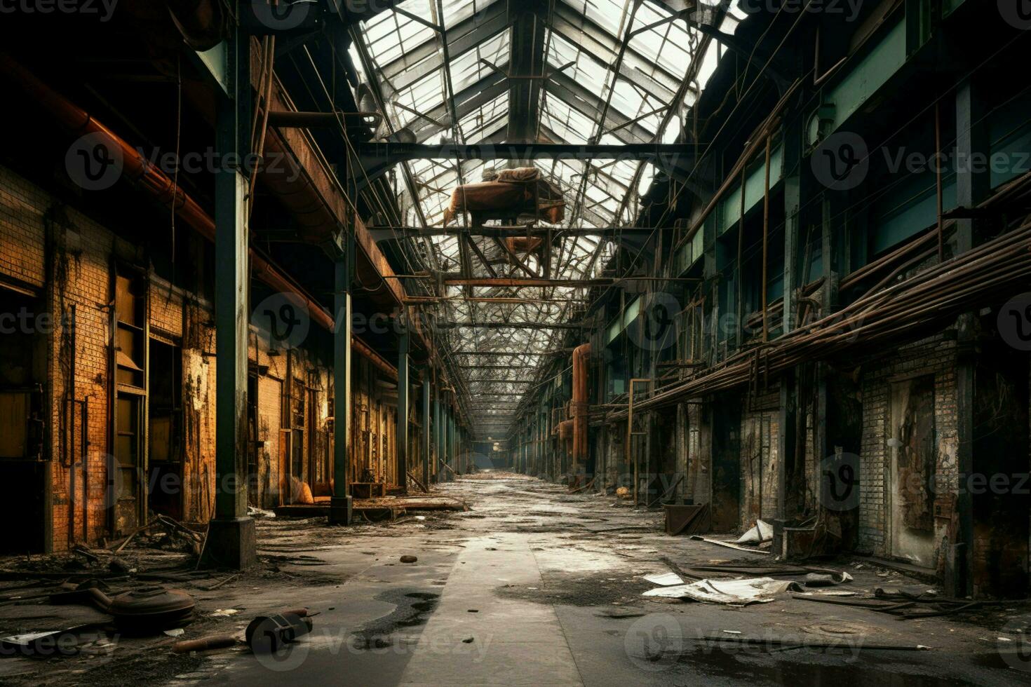 un misterioso, abandonado industrial edificio transformado dentro un fantástico interior ajuste ai generado foto