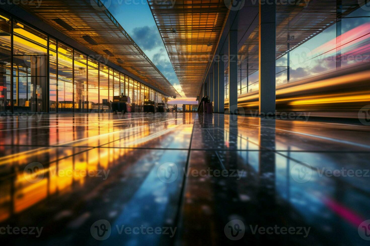 an international airport terminal against a blurred backdrop AI Generated photo