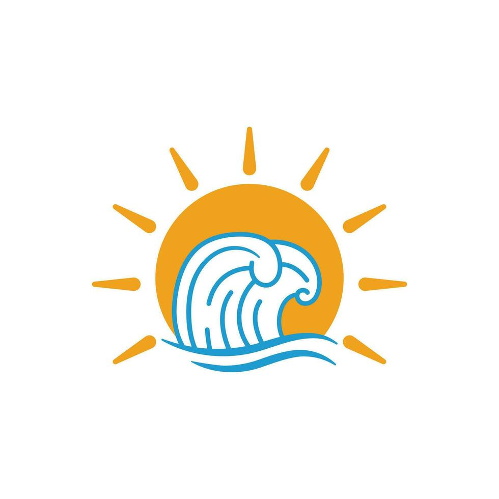 beach waves and sun logo design ideas vector