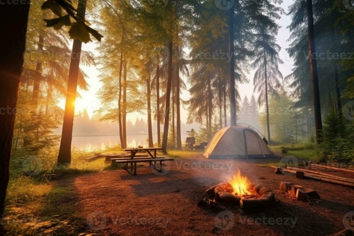 campsite in the beach in the morning view advertising landscape photography ai generated photo