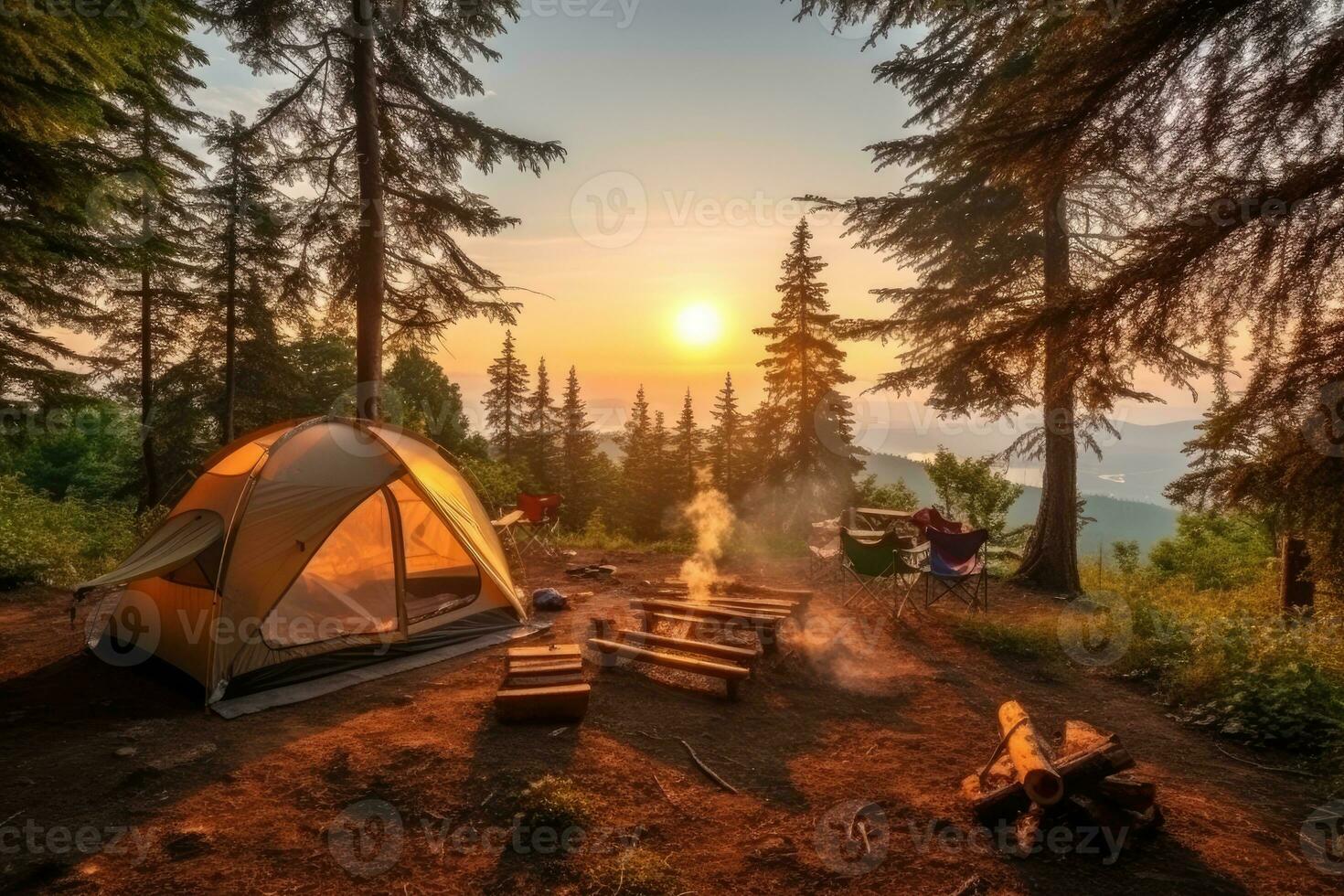 campsite in the beach in the morning view advertising landscape photography ai generated photo