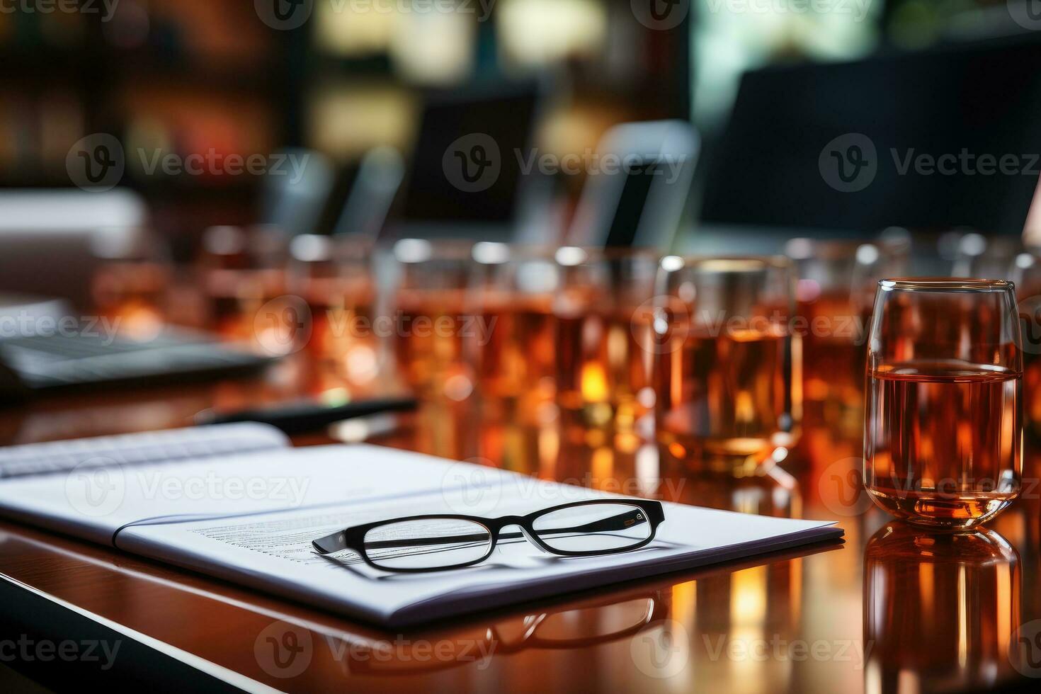 Close up of a modern office desk with computer and supplies ai generated photo