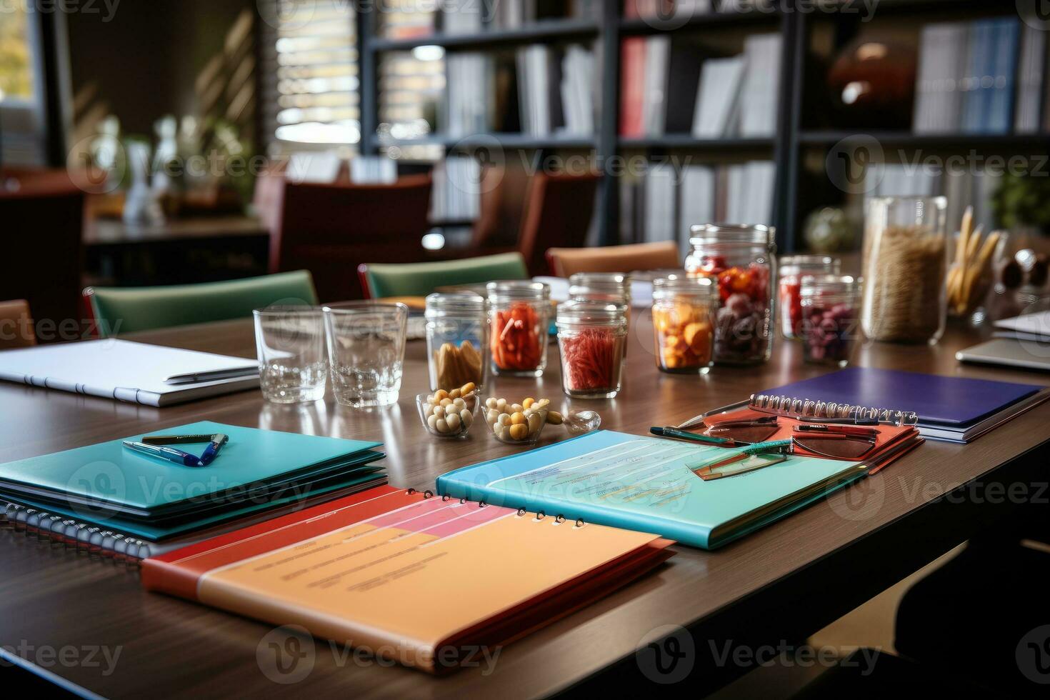 Close up of a modern office desk with stationery and supplies ai generated photo