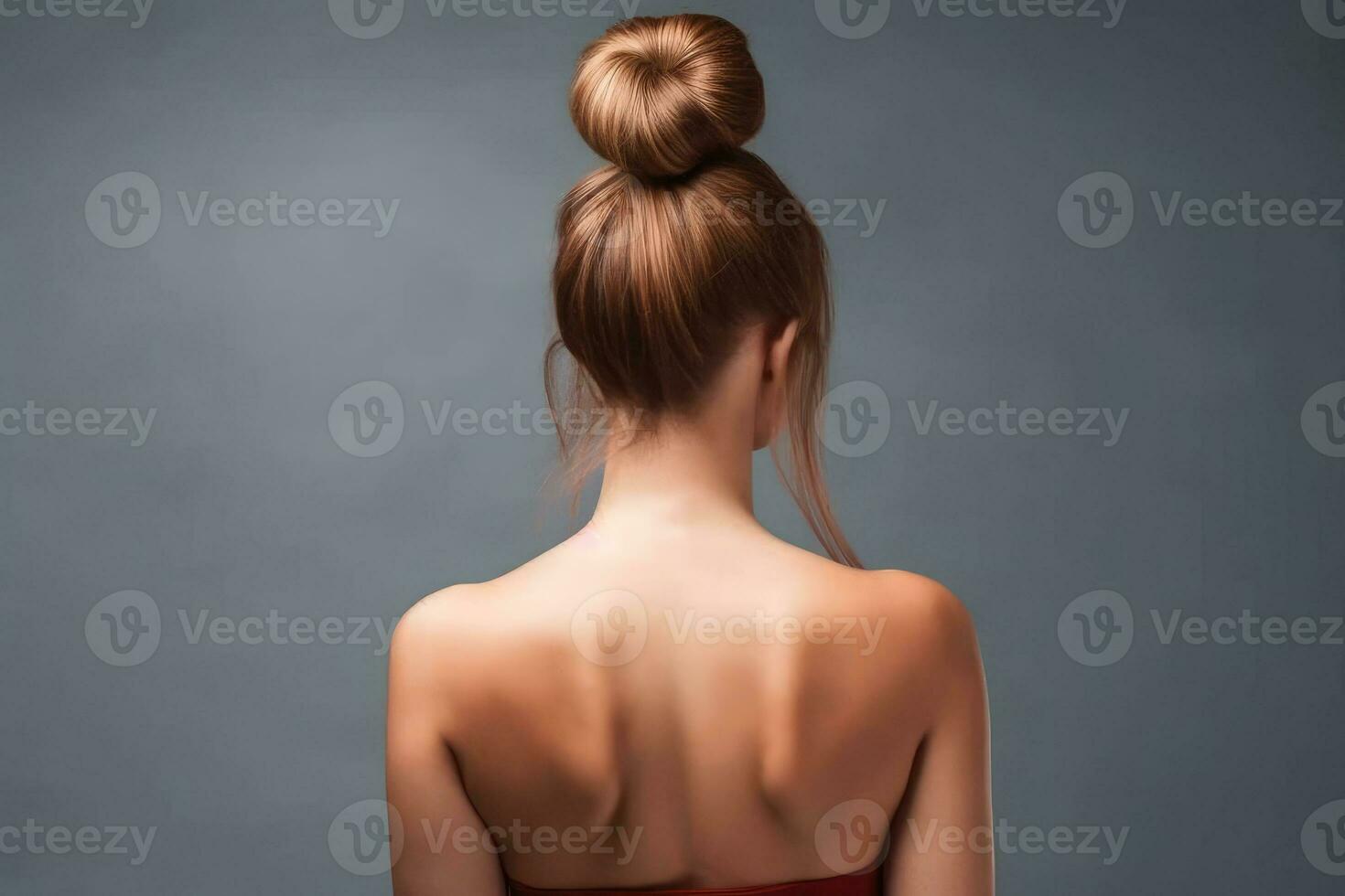 Model of Women Long Hair Bun Look From Back ai generated photo