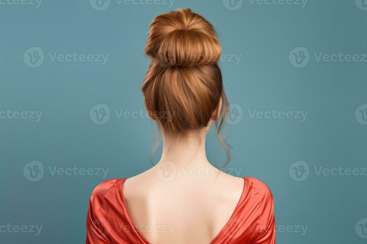 Model of Women Long Hair Bun Look From Back ai generated photo