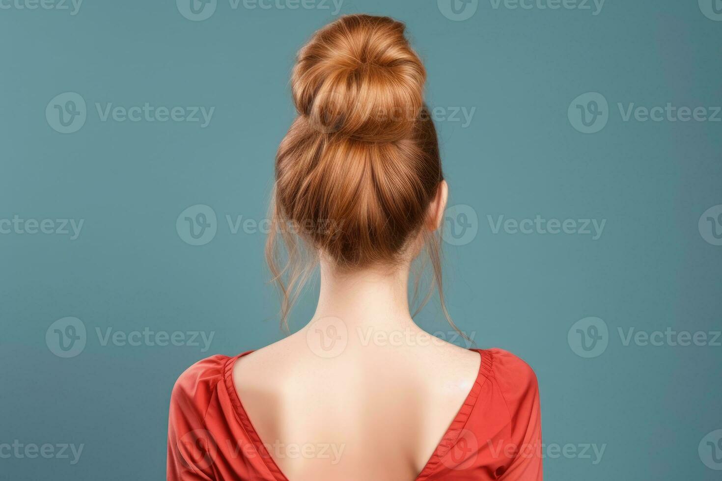 Model of Women Long Hair Bun Look From Back ai generated photo