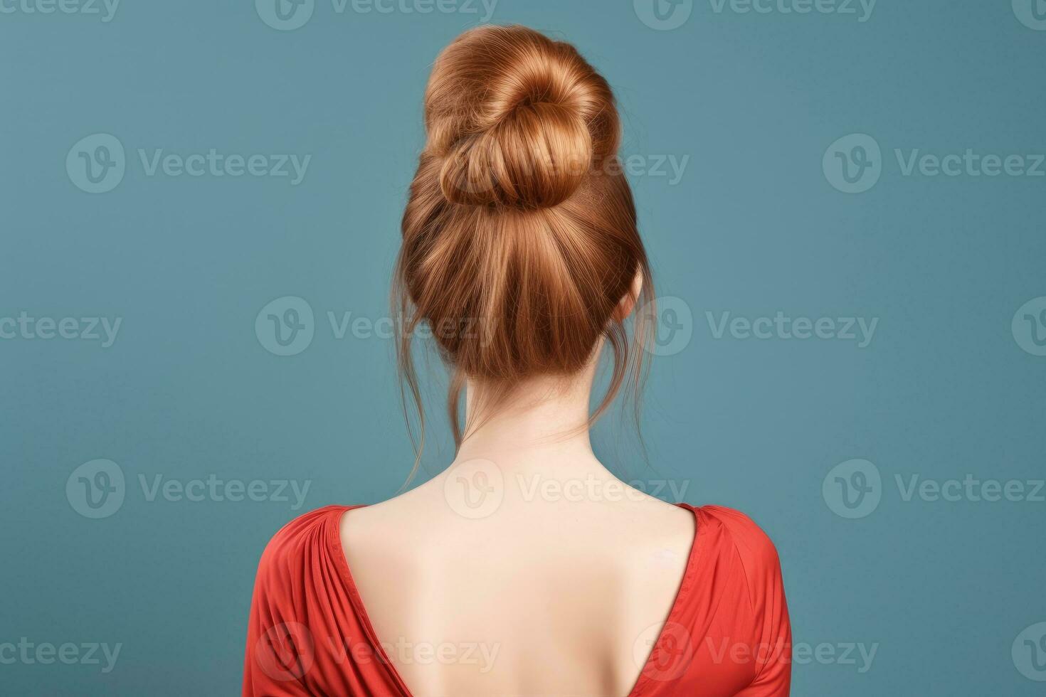 Model of Women Long Hair Bun Look From Back ai generated photo