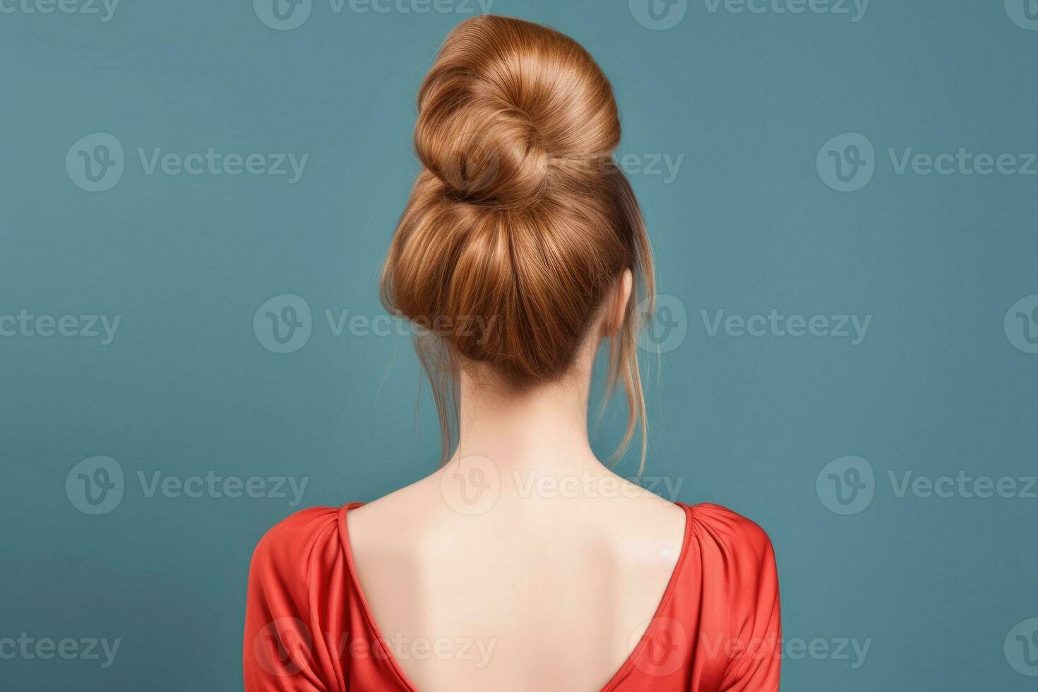 Model of Women Long Hair Bun Look From Back ai generated photo